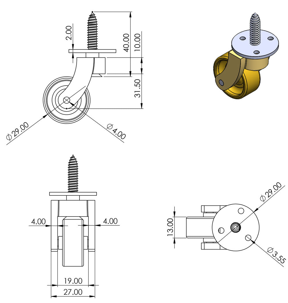 Castors Step File Brass Screw Castor | Furniture Castors – Heritage Components