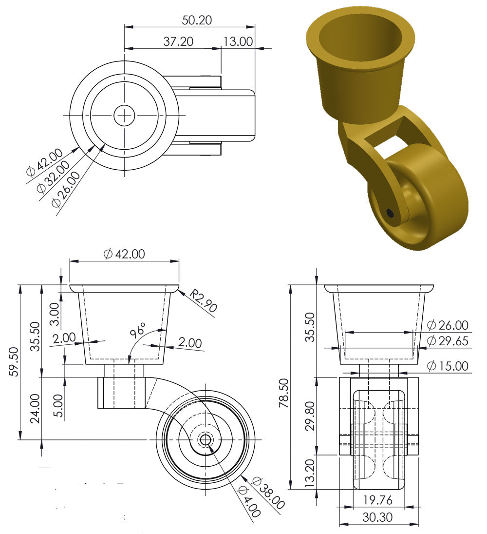 Castors Step File Brass Castor | Traditional Chair, Furniture, Sofa Caster – Heritage ...