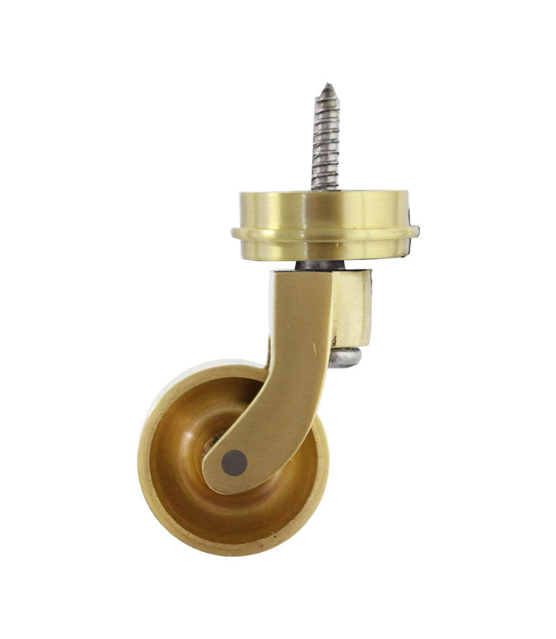 Satin Brass Screw Castor with Round Embellisher 29mm