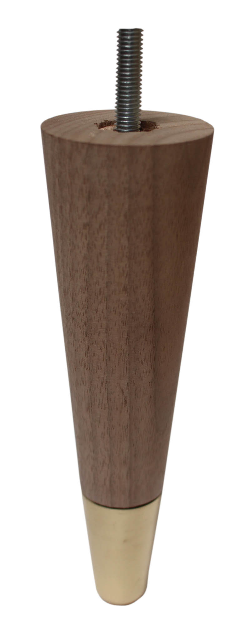 Agata Solid Walnut Tapered Furniture Legs - Raw Finish - Brass Slipper Cups - Set of 4