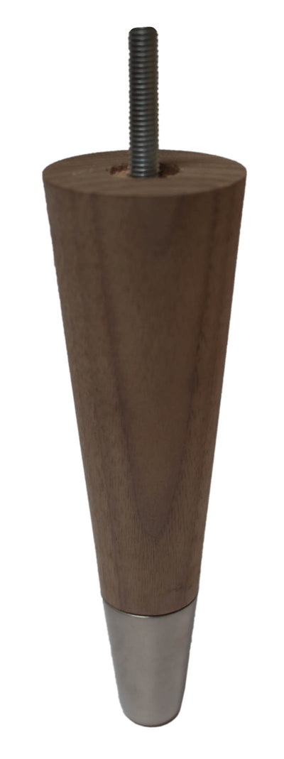 Agata Solid Walnut Tapered Furniture Legs - Raw Finish - Brushed Chrome Slipper Cups - Set of 4