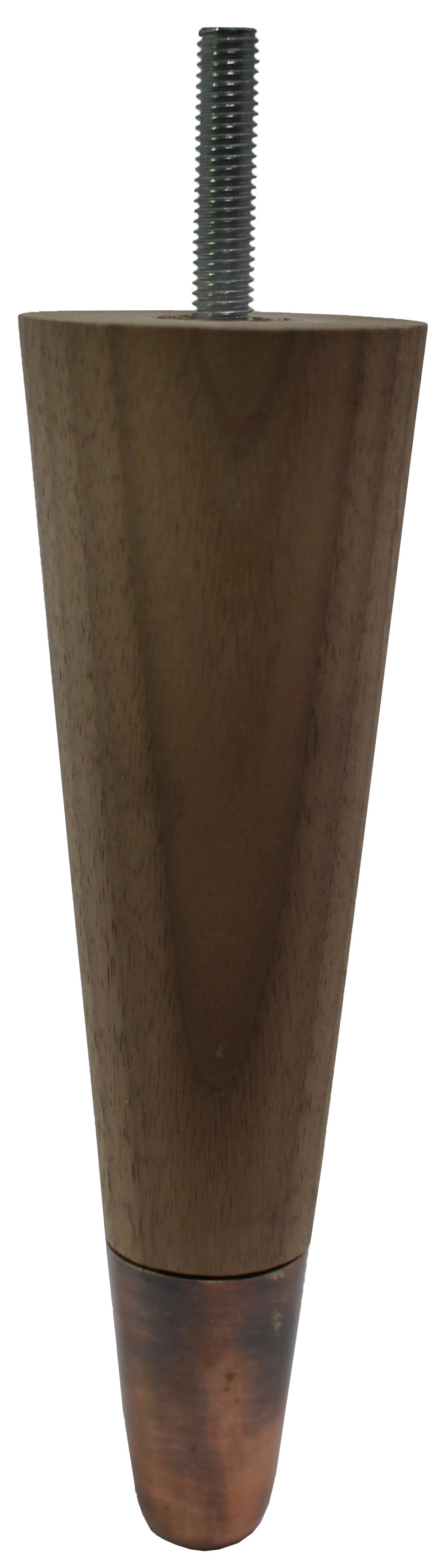 Agata Solid Walnut Tapered Furniture Legs - Raw Finish - Antique Copper Slipper Cups - Set of 4