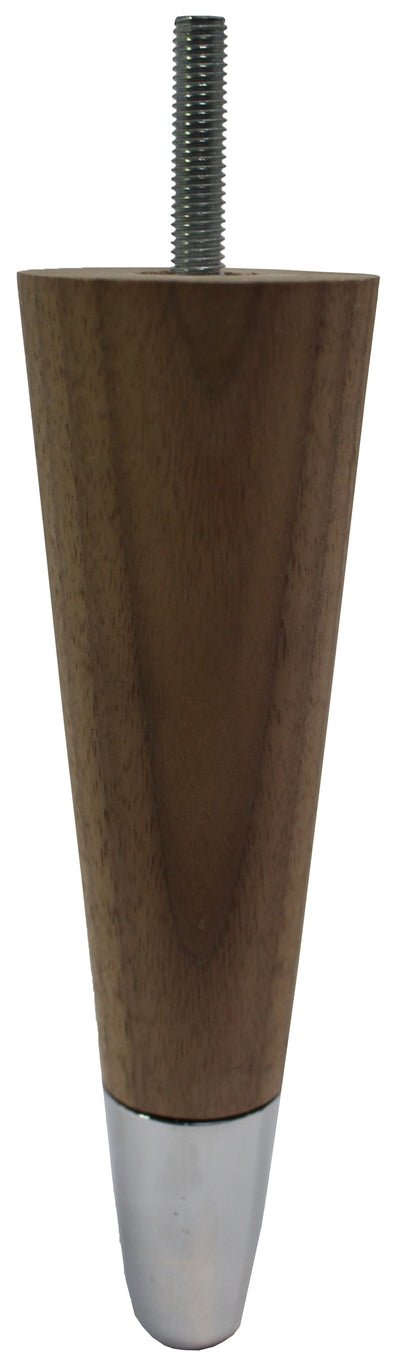 Agata Solid Walnut Tapered Furniture Legs - Raw Finish - Chrome Slipper Cups - Set of 4