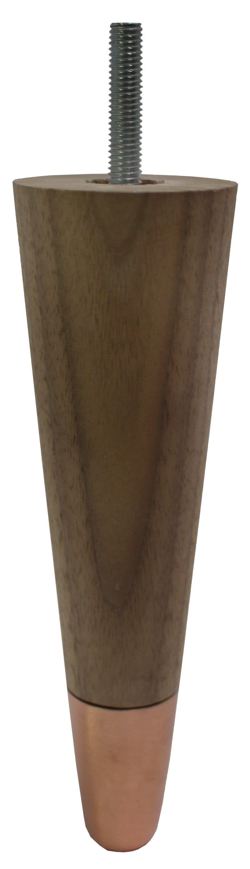 Agata Solid Walnut Tapered Furniture Legs - Raw Finish - Copper Slipper Cups - Set of 4