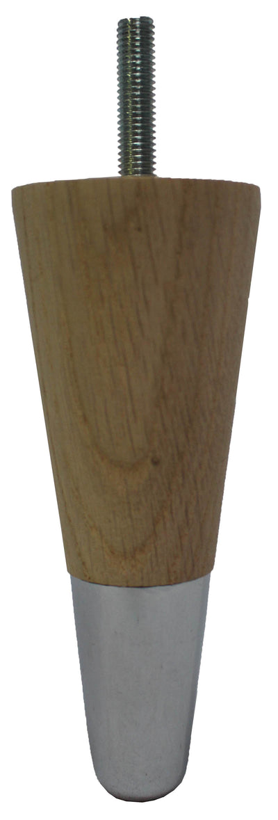 Amaryllis Solid Oak Tapered Furniture Legs - Raw Finish - Chrome Slipper Cups - Set of 4