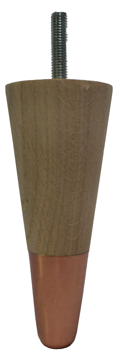 Amaryllis Solid Oak Tapered Furniture Legs - Raw Finish - Copper Slipper Cups - Set of 4