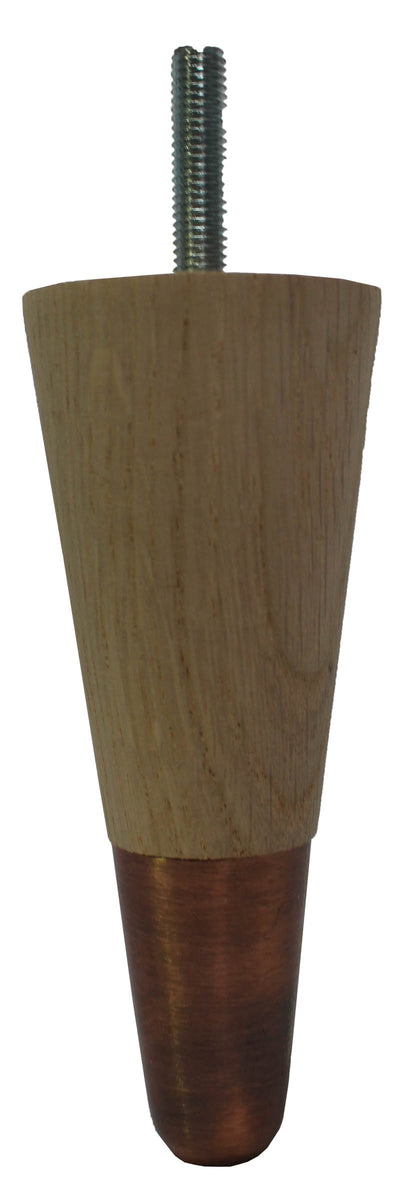 Amaryllis Solid Oak Tapered Furniture Legs - Raw Finish - Oiled Bronze Slipper Cups - Set of 4
