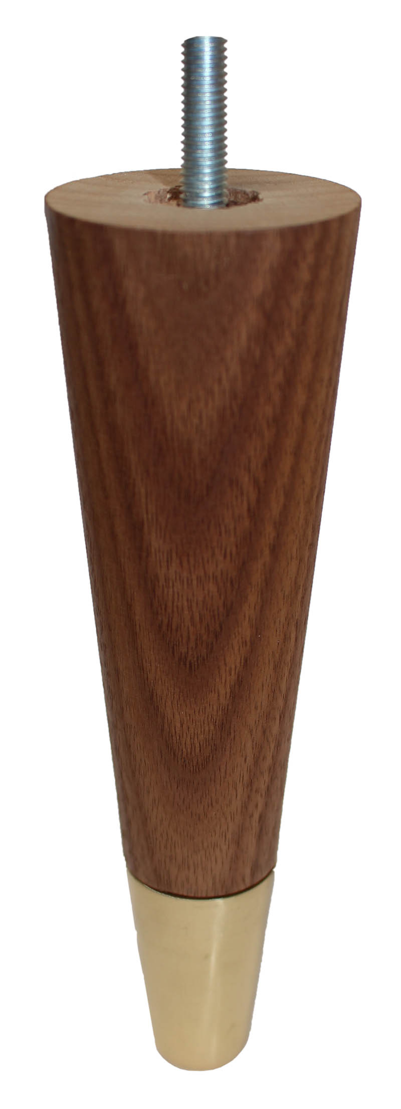 Andrea Solid Walnut Tapered Furniture Legs - Natural Waxed Finish - Brass Slipper Cups - Set of 4