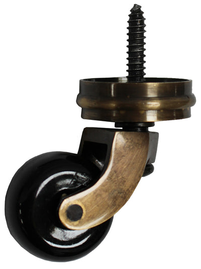 Antique Screw Castor with Black Ceramic Wheel and Round Embellisher 32mm