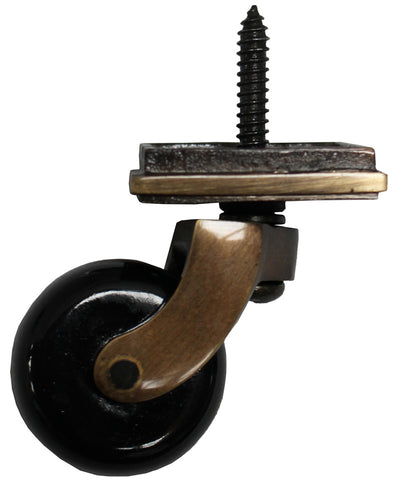 Antique Screw Castor with Black Ceramic Wheel and Square Embellisher 38mm
