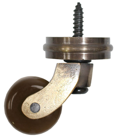 Antique Screw Castor with Brown Ceramic Wheel and Round Embellisher 25mm