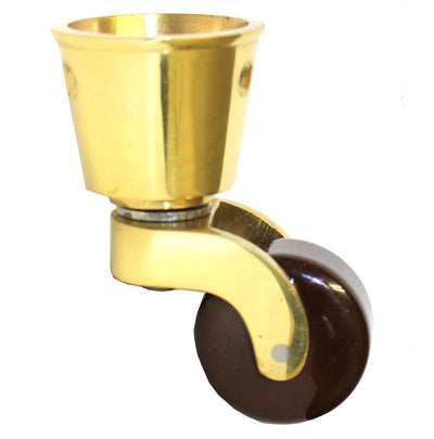 Brass Castor Round Cup with Brown Ceramic Wheel - 1 1/4 Inch (32mm) - Including Screws