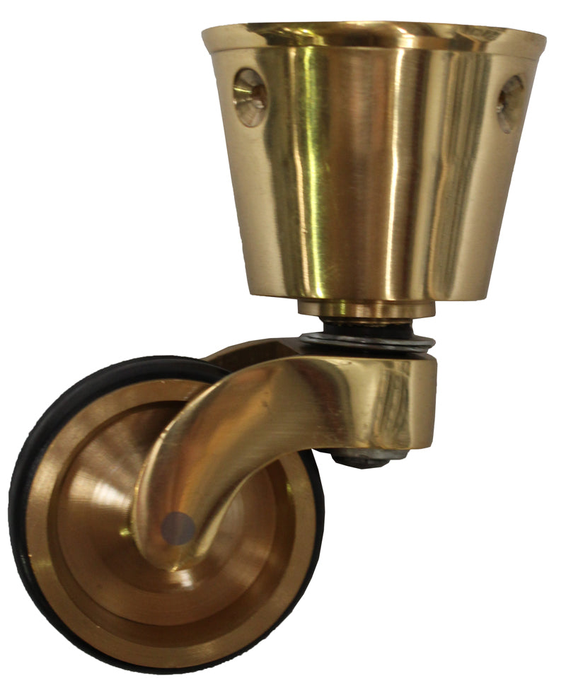 Brass Castor Round Cup with Double Rubber Tyre - 1 1/2 Inch (38mm) - Including Screws