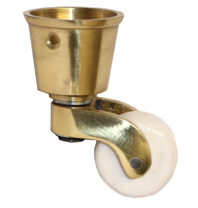 Brass Castor Round Cup with White Ceramic Wheel - 1 1/4 Inch (32mm) - Including Screws