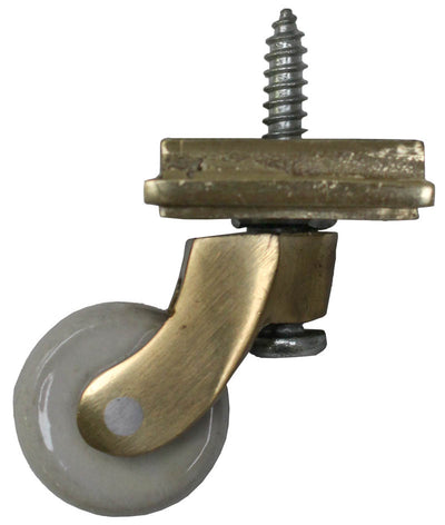 Brass Screw Castor with White Ceramic Wheel and Square Embellisher 25mm