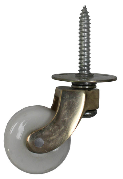 Brass Castor Screw Plate with White Ceramic Wheel - 1 1/4 Inch (32mm) - Including Screws