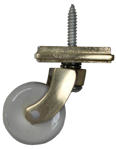 Brass Screw Castor with White Ceramic Wheel and Square Embellisher 38mm
