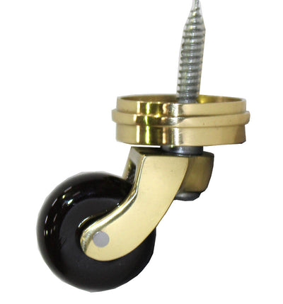Brass Castor Screw Plate with Brown Ceramic Wheel and Round Embellisher 32mm