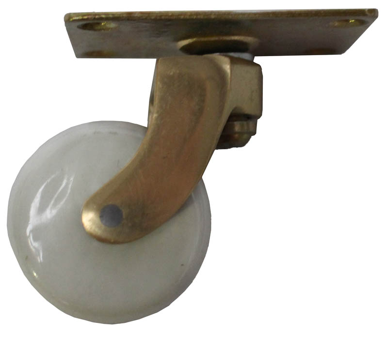 Brass Castor Universal Plate with White Ceramic Wheel - 1 1/2 Inch (38mm) - Including Screws