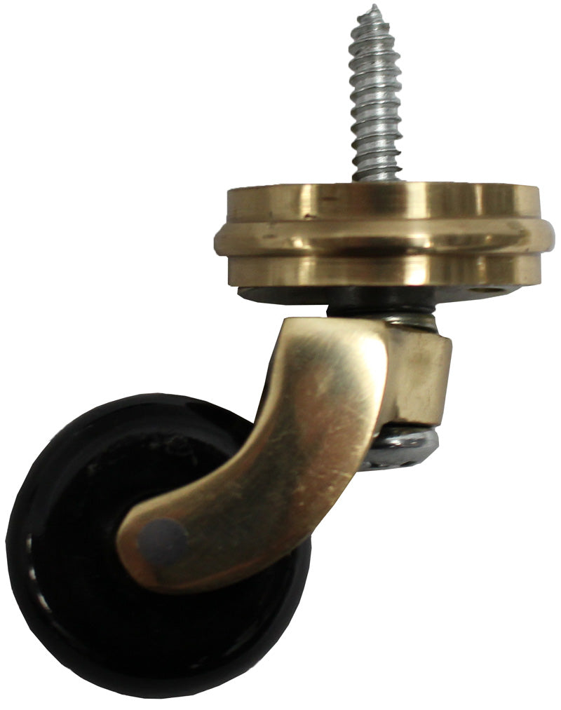Brass Screw Castor with Black Ceramic Wheel and Round Embellisher 32mm