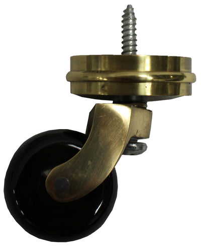 Brass Screw Castor with Black Ceramic Wheel and Round Embellisher 38mm