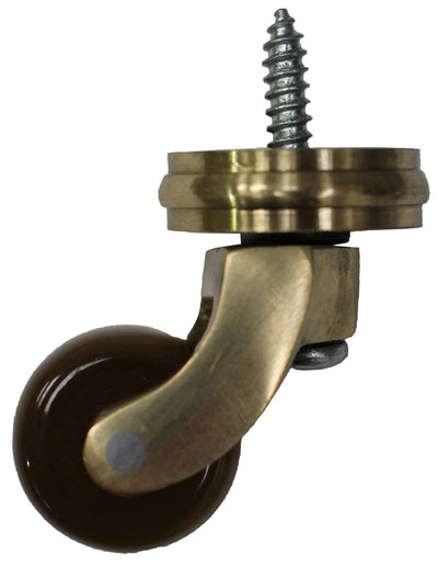 Brass Screw Castor with Brown Ceramic Wheel and Round Embellisher