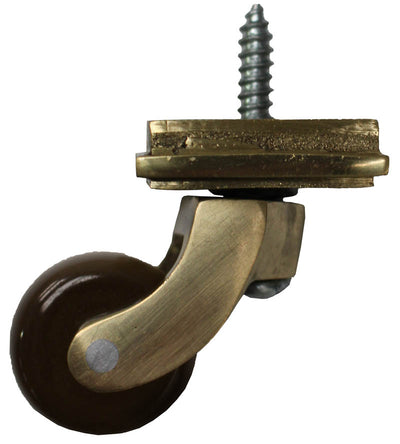 Brass Screw Castor with Brown Ceramic Wheel and Square Embellisher