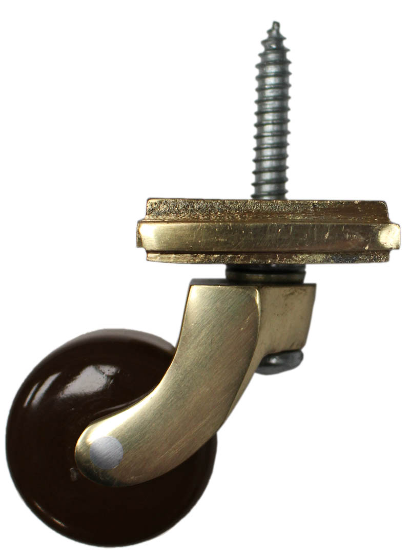 Brass Screw Castor with Brown Ceramic Wheel and Square Embellisher