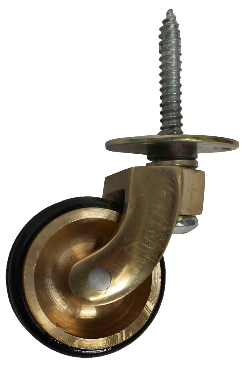Brass Castor Screw Plate with Double Rubber Tyre - 1 1/4 Inch (32mm) - Including Screws