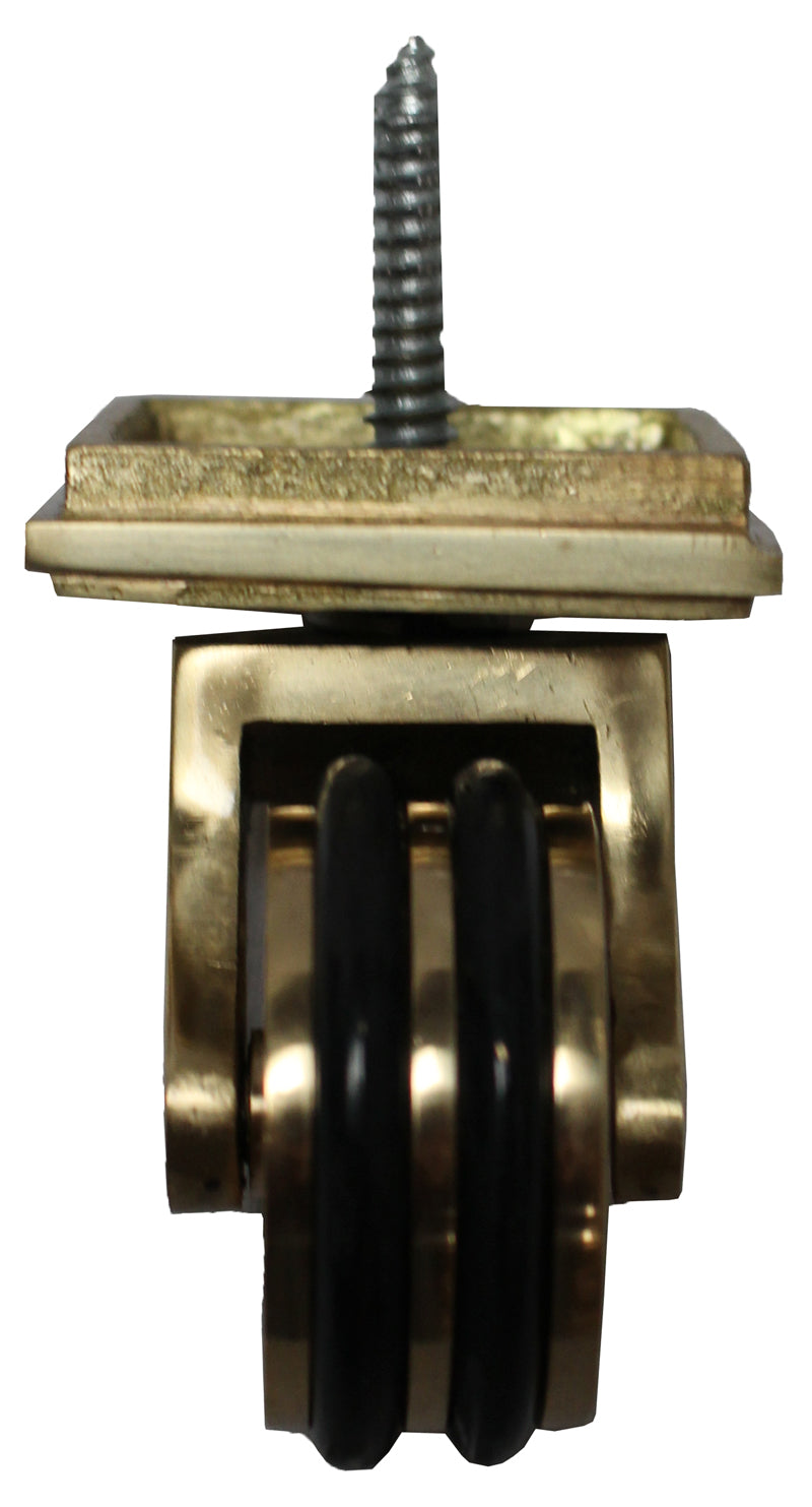 Brass Screw Castor with Double Rubber Tyre and Square Embellisher