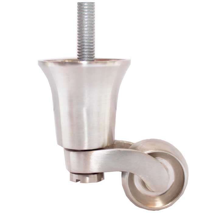 Brushed Nickel Chalice Castor and Curved Wheel with 8mm Threaded Bolt (UK)
