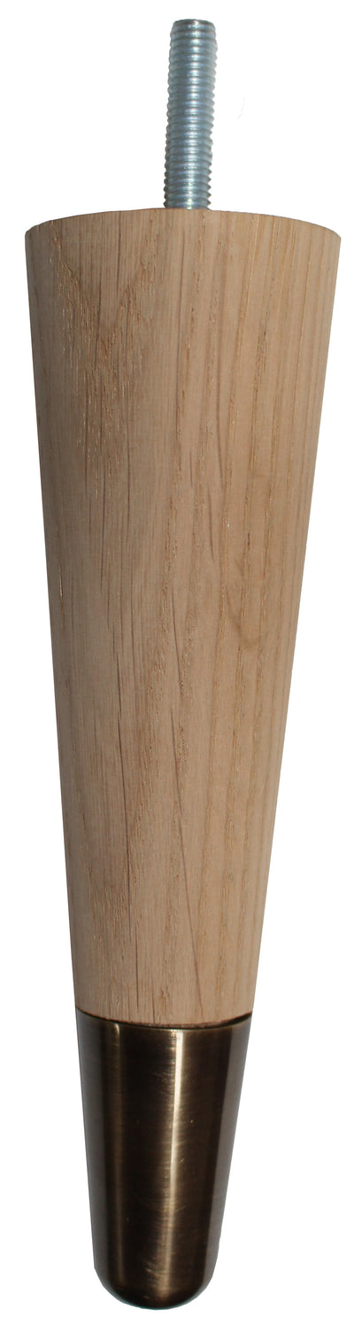 Carin Solid Oak Tapered Furniture Legs - Raw Finish - Antique Slipper Cups - Set of 4