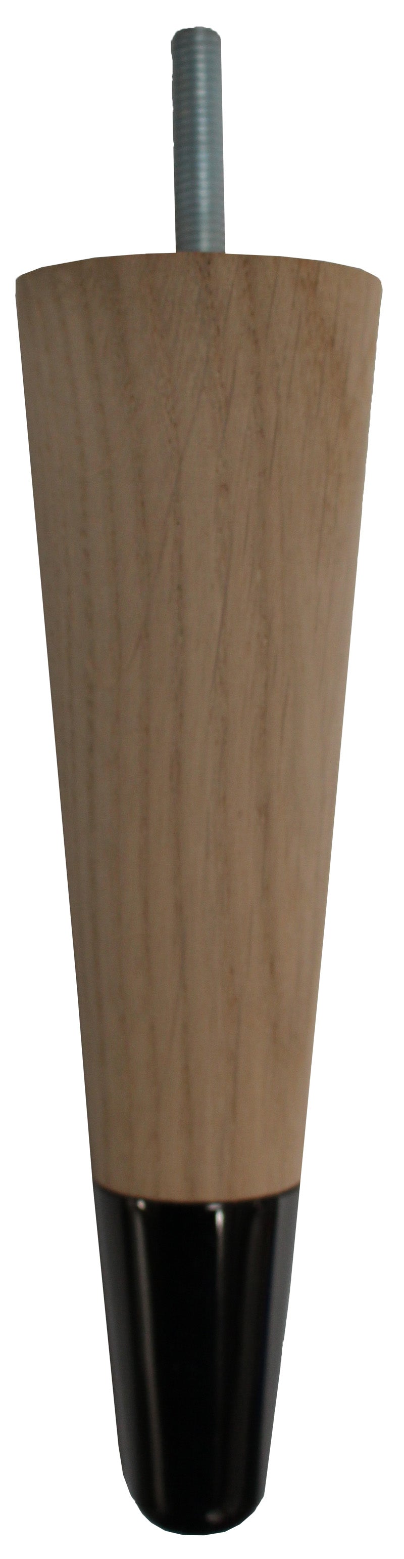 Carin Solid Oak Tapered Furniture Legs - Raw Finish - Black Chrome Slipper Cups - Set of 4