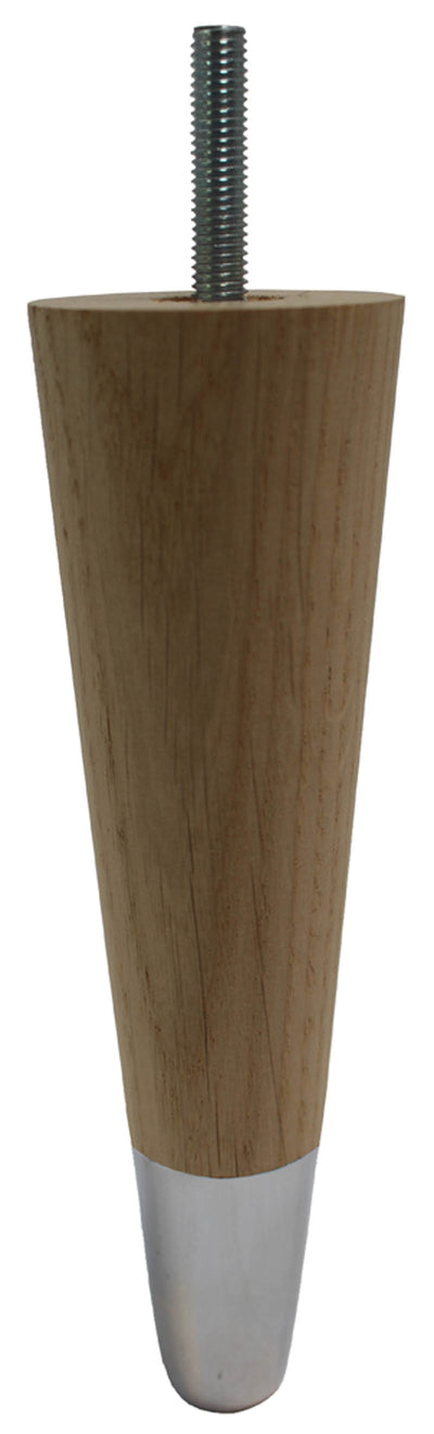 Carin Solid Oak Tapered Furniture Legs - Raw Finish - Chrome Slipper Cups - Set of 4