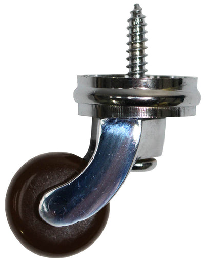 Chrome Screw Castor with Brown Ceramic Wheel and Round Embellisher 25mm