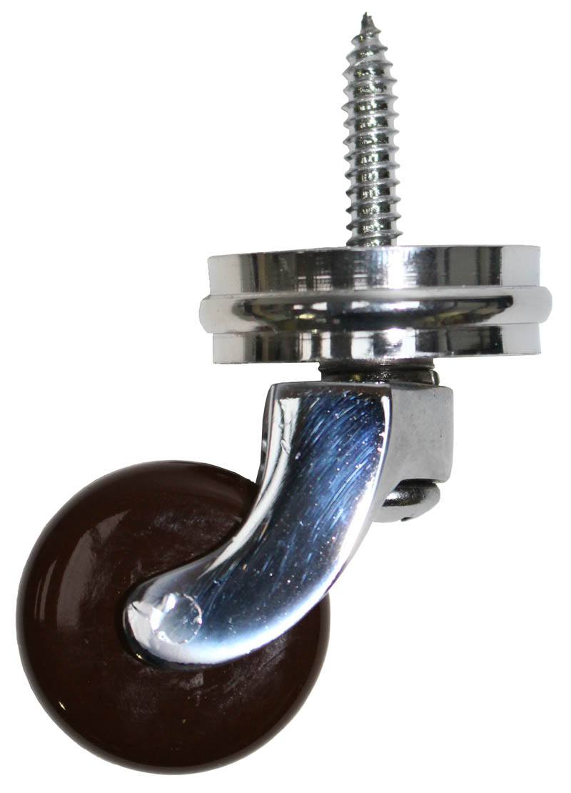 Chrome Screw Castor with Brown Ceramic Wheel and Round Embellisher 32mm