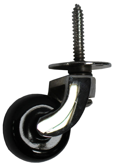 Chrome Castor Screw Plate with Black Ceramic Wheel - 1 1/4 Inch (32mm) - Including Screws
