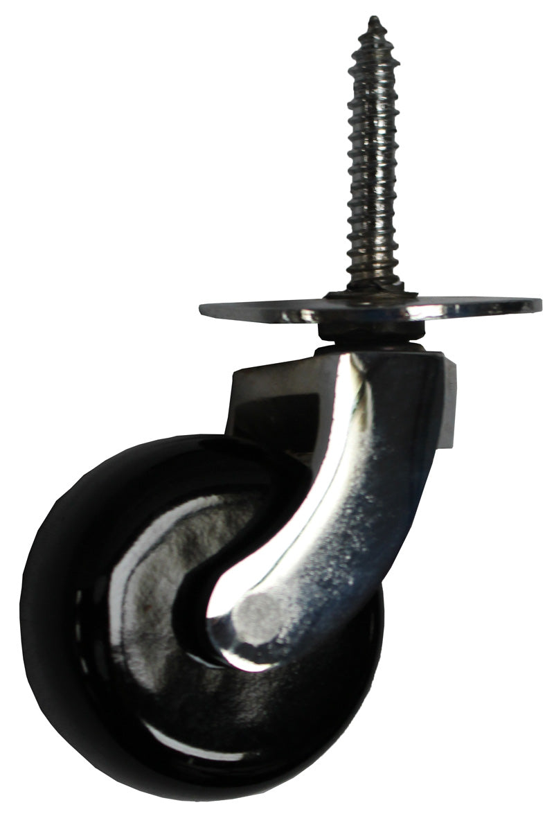 Chrome Castor Screw Plate with Black Ceramic Wheel - 1 1/2 Inch (38mm) - Including Screws