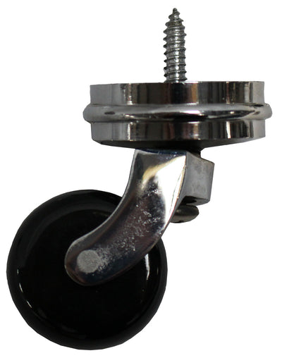 Chrome Screw Castor with Black Ceramic Wheel and Round Embellisher 38mm