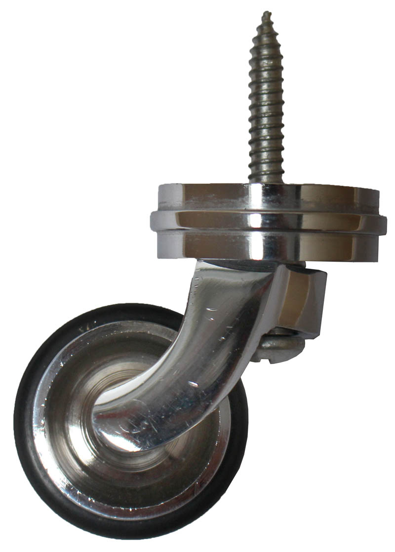 Chrome Screw Castor with Rubber Tyre and Round Embellisher 38mm