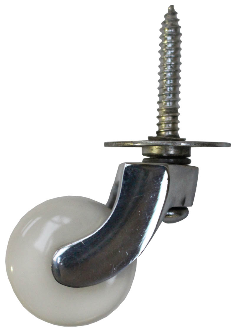 Chrome Castor Screw Plate with White Ceramic Wheel - 1 1/4 Inch (32mm) - Including Screws