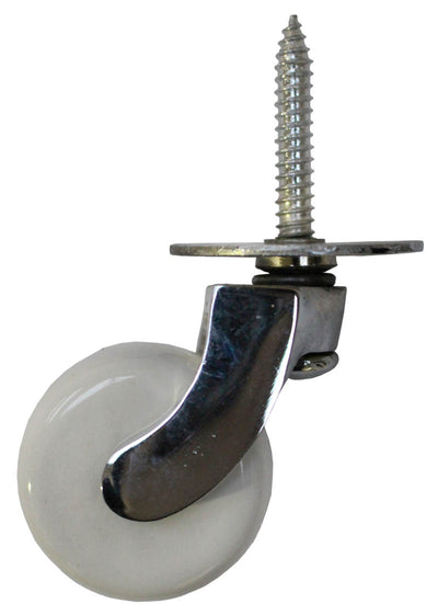 Chrome Castor Screw Plate with White Ceramic Wheel - 1 1/2 Inch (38mm) - Including Screws