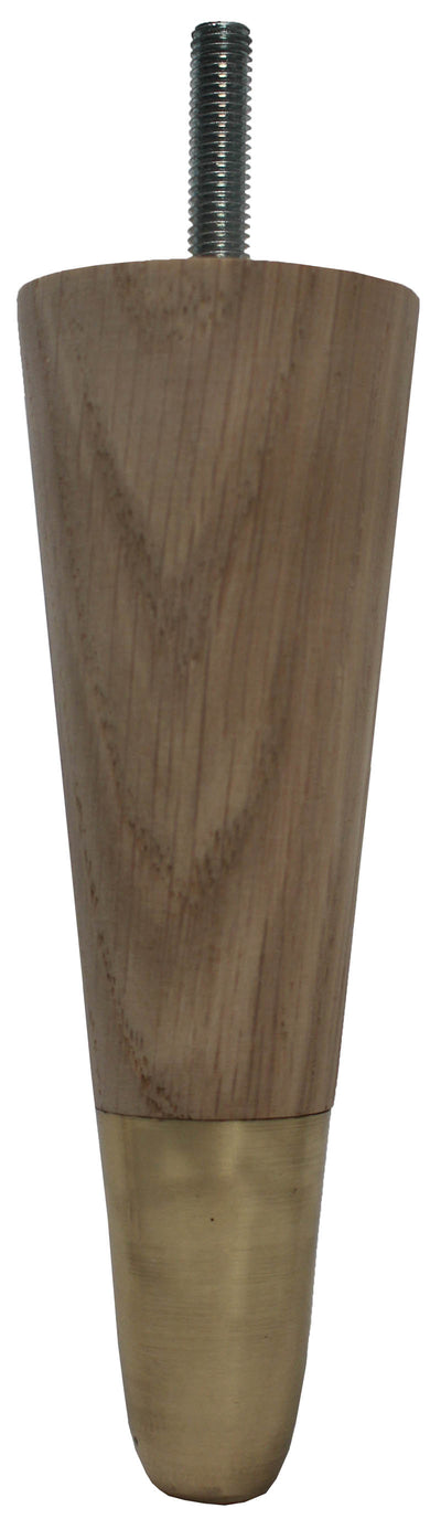 Heather Solid Oak Tapered Furniture Legs - Raw Finish - Brass Slipper Cups - Set of 4