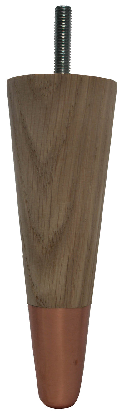 Heather Solid Oak Tapered Furniture Legs - Raw Finish - Copper Slipper Cups - Set of 4