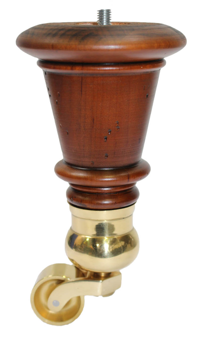 Imogen Wooden Furniture Legs - Antique Finish - Brass Cauldron Castor - Set of 2