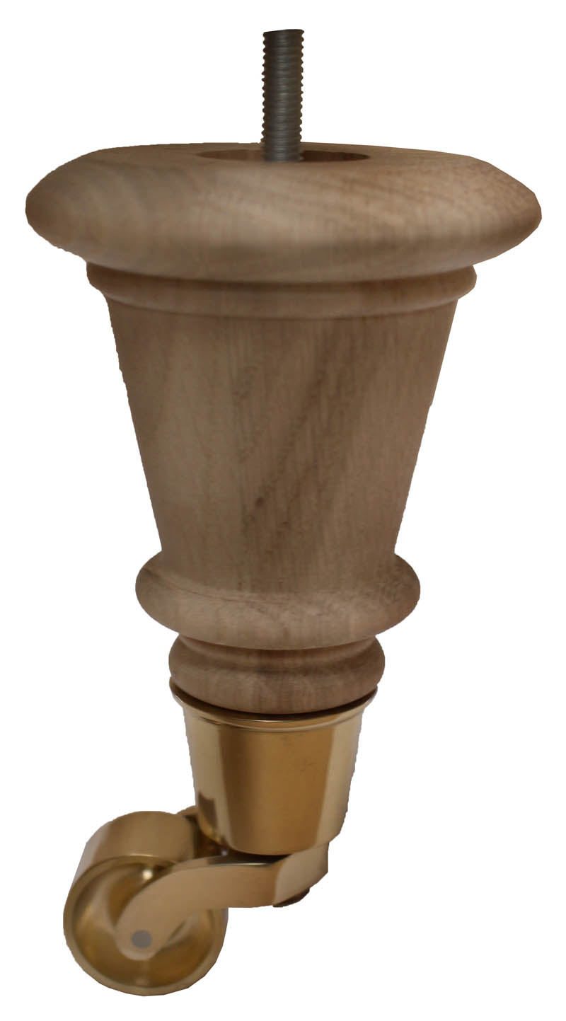 Kim Solid Oak Elegant Wooden Legs - Raw Finish - Brass Castor - Set of 2