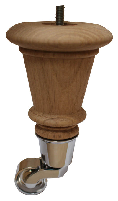 Kim Solid Oak Elegant Wooden Legs - Raw Finish - Chrome Castor - Set of 2