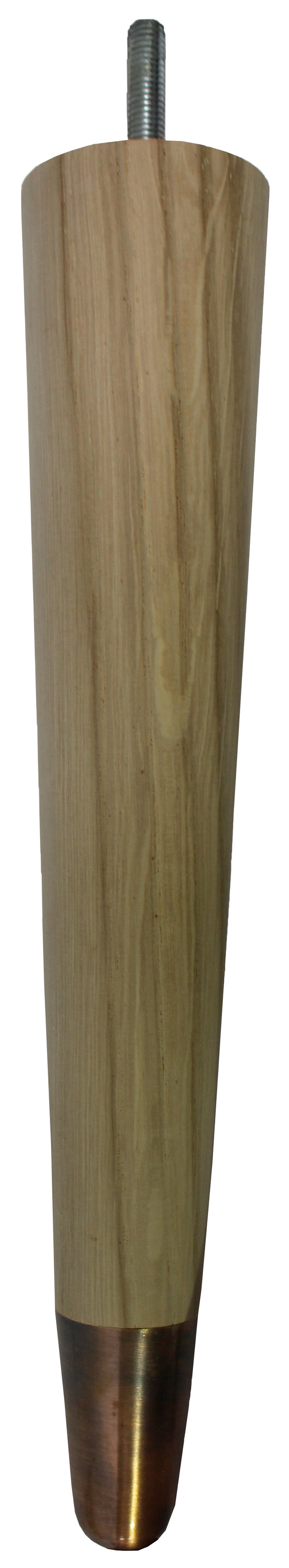 Liva Solid Oak Tapered Furniture Legs - Raw Finish - Antique Copper Slipper Cups - Set of 4