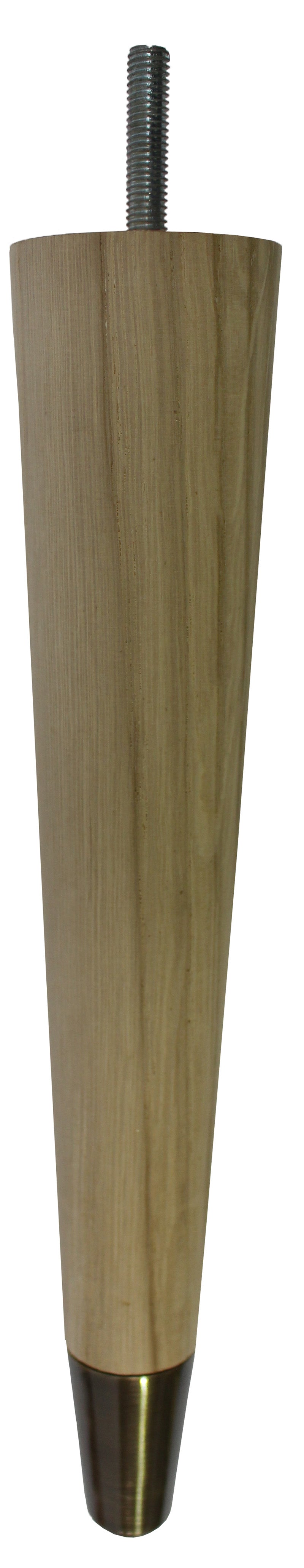 Liva Solid Oak Tapered Furniture Legs - Raw Finish - Antique Slipper Cups - Set of 4
