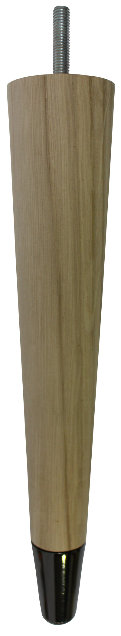 Liva Solid Oak Tapered Furniture Legs - Raw Finish - Black Chrome Slipper Cups - Set of 4
